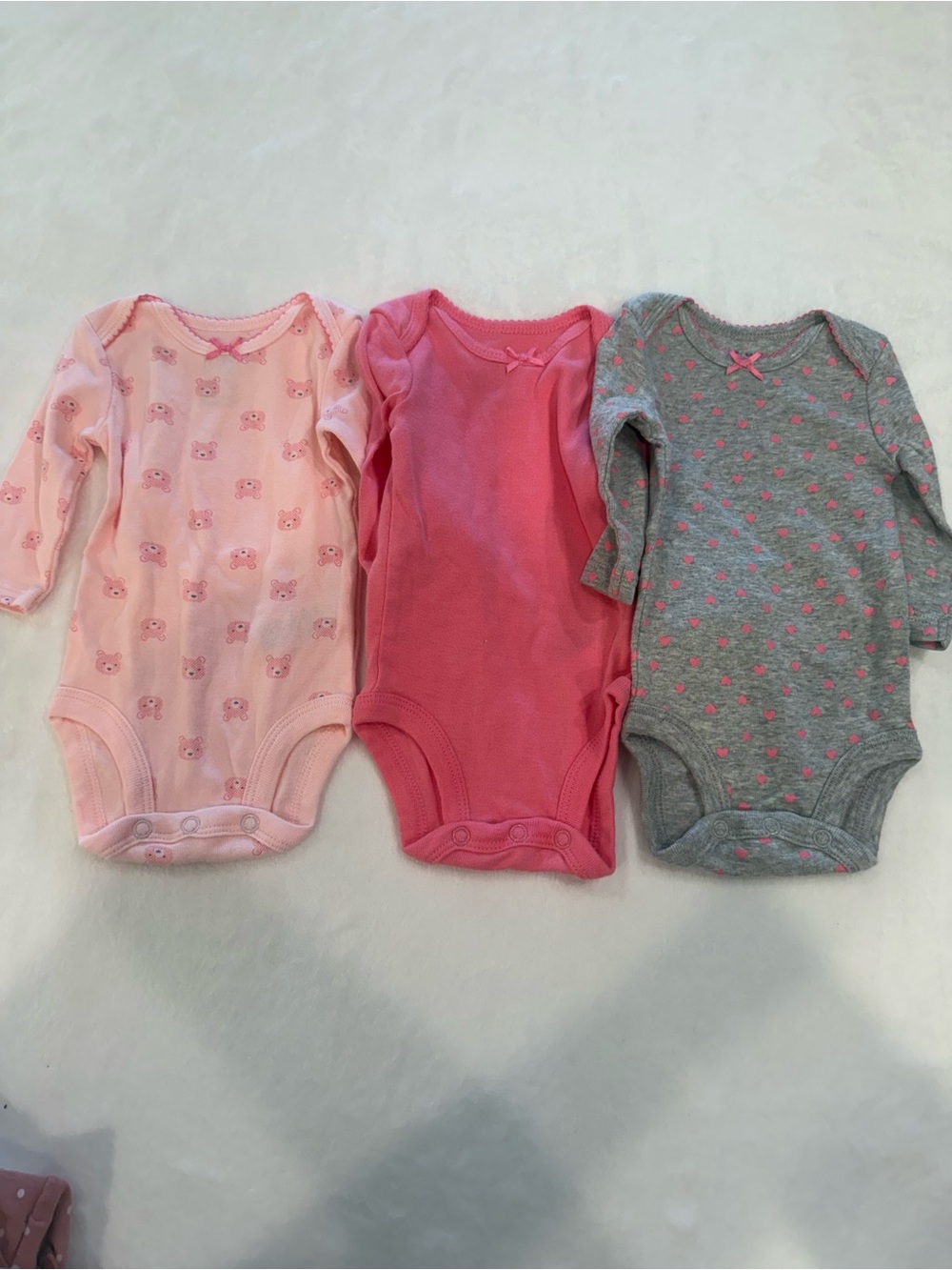 Carter's Baby Girls Long-Sleeve Onesie Set - Light Pink, Hot Pink & Gray